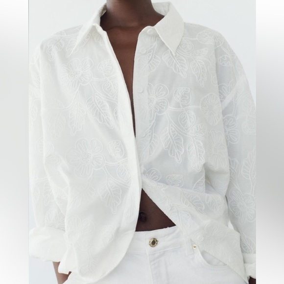 New ZARA Floral Embroidered Shirt - Picture 1 of 9